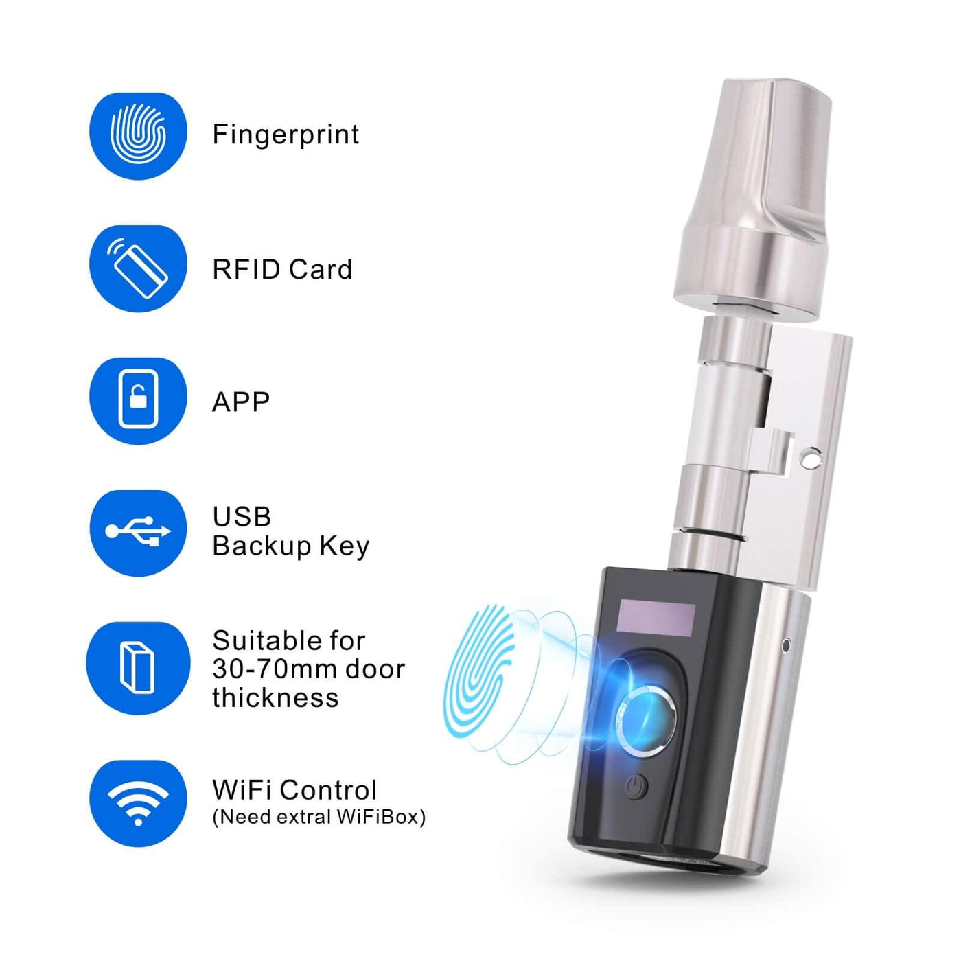 Welock Fingerprint Smart Lock Electronic Door Lock Cylinder Touch45 - WELOCK